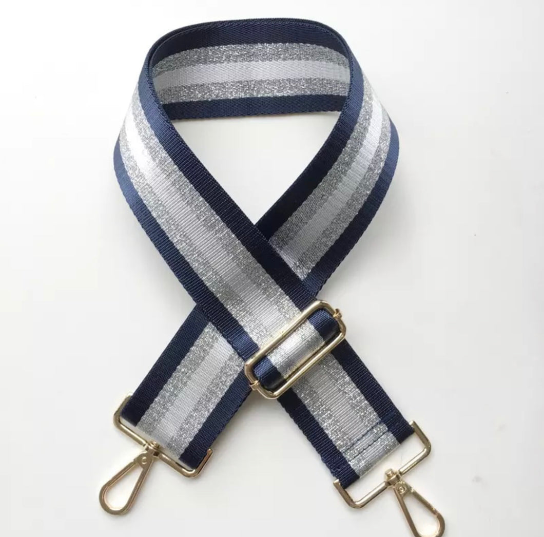 HS024 Navy & Silver Striped Strap (Gold Fittings)