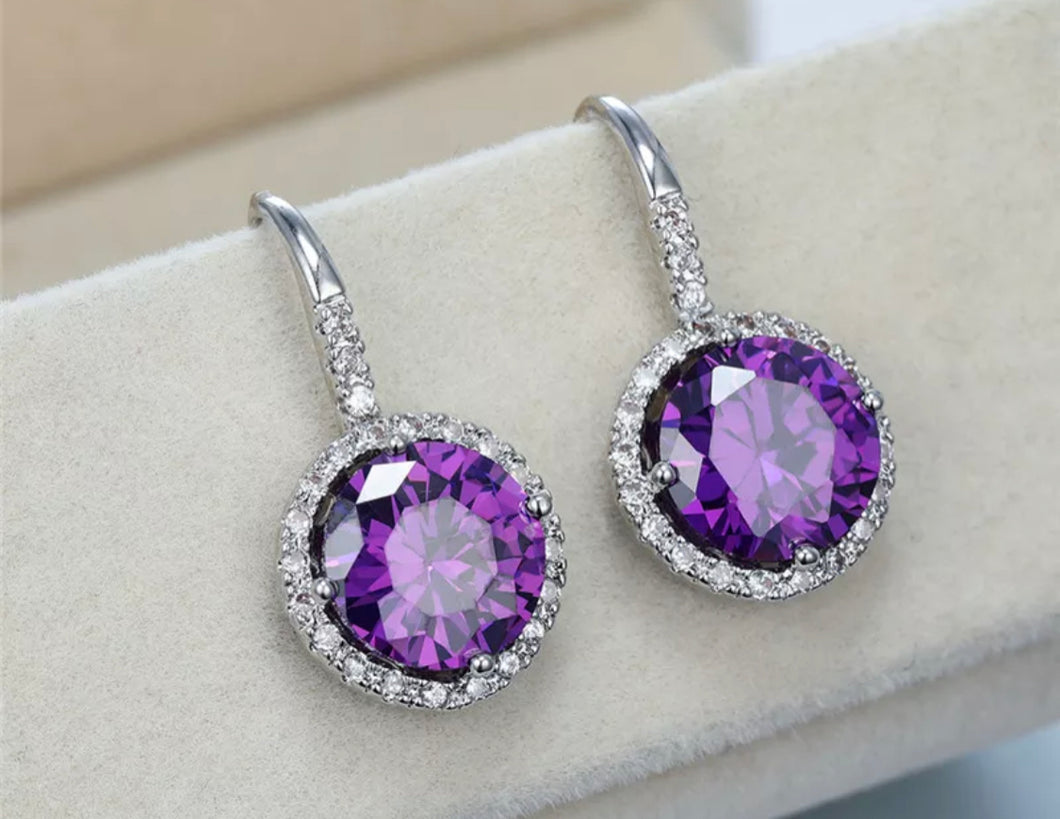 Purple & Diamanté Stone Set Drop Earrings