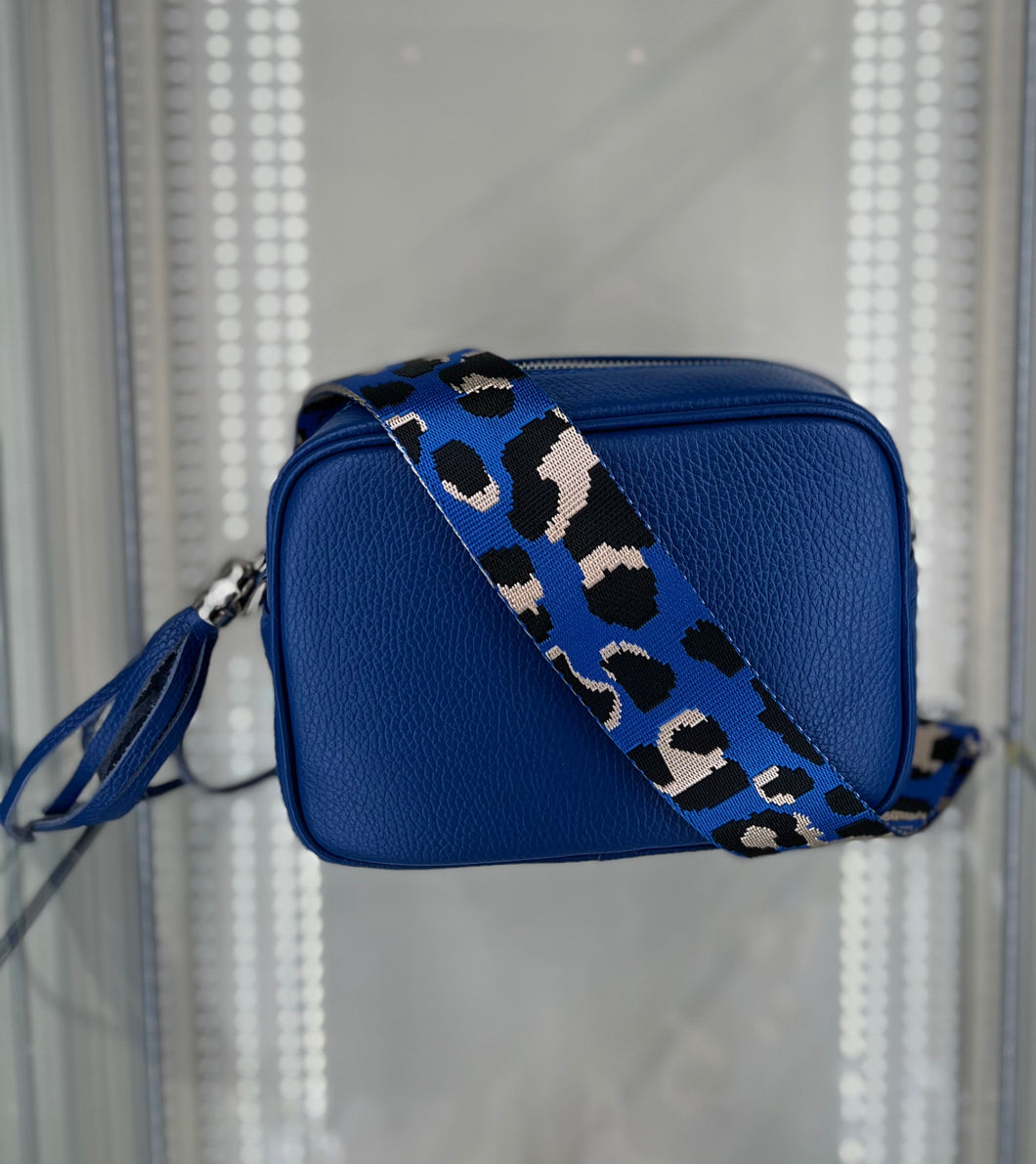 Real Leather Royal Blue Bag with Strap