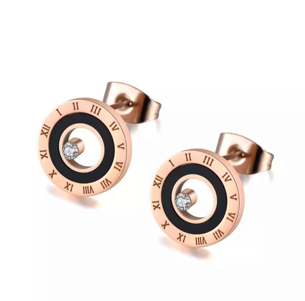 Rose Gold Black Diamanté open Style Earrings