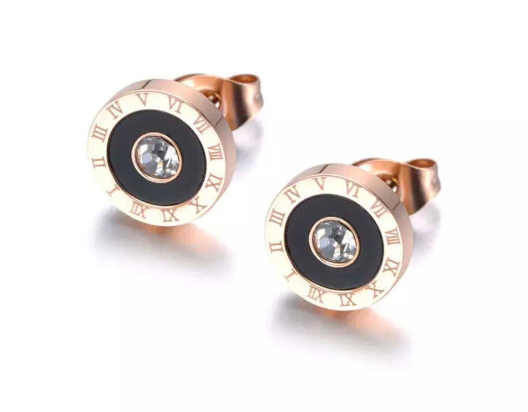 Rose Gold Coloured with Diamanté/Black Centre Earrings