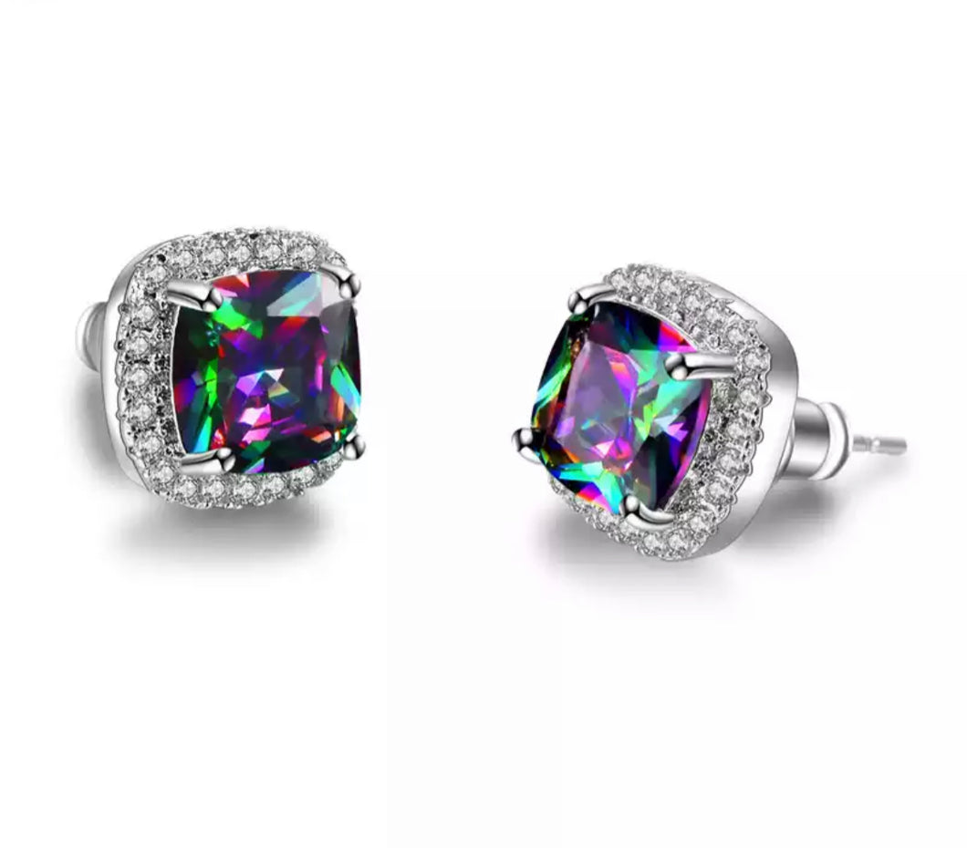 Rainbow Cz & diamanté earrings