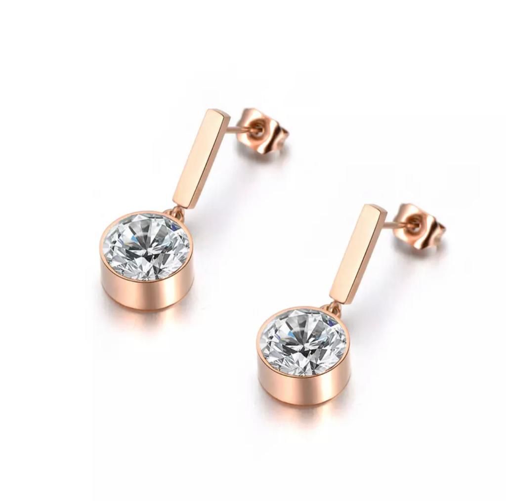 Rose Gold White stone  Drop Earrings