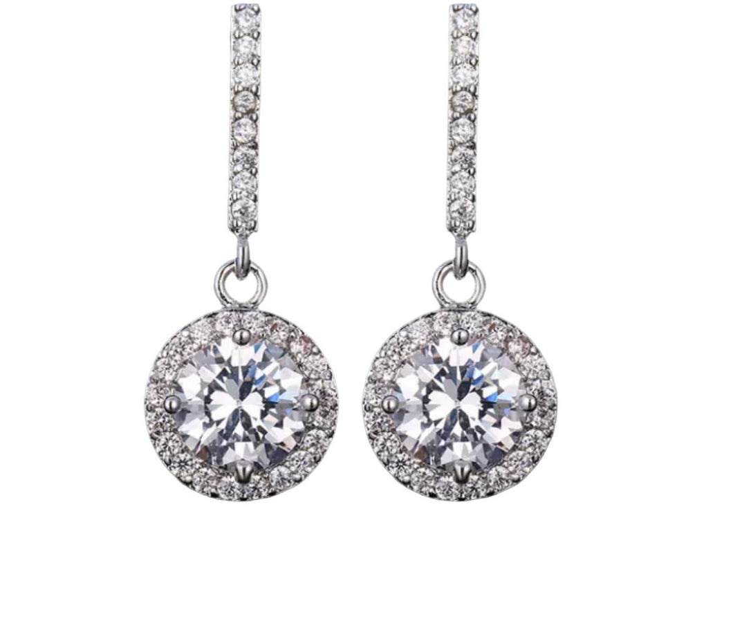 Stone Set Bar Cz Drop Diamanté Earrings