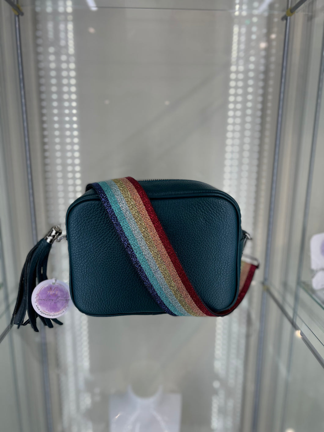 Real Leather Teal Crossbody with coloured strap