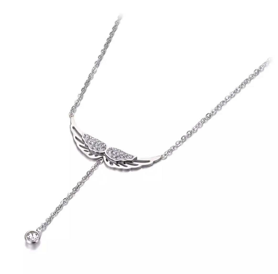 Silver angel wing Stone Set Necklace