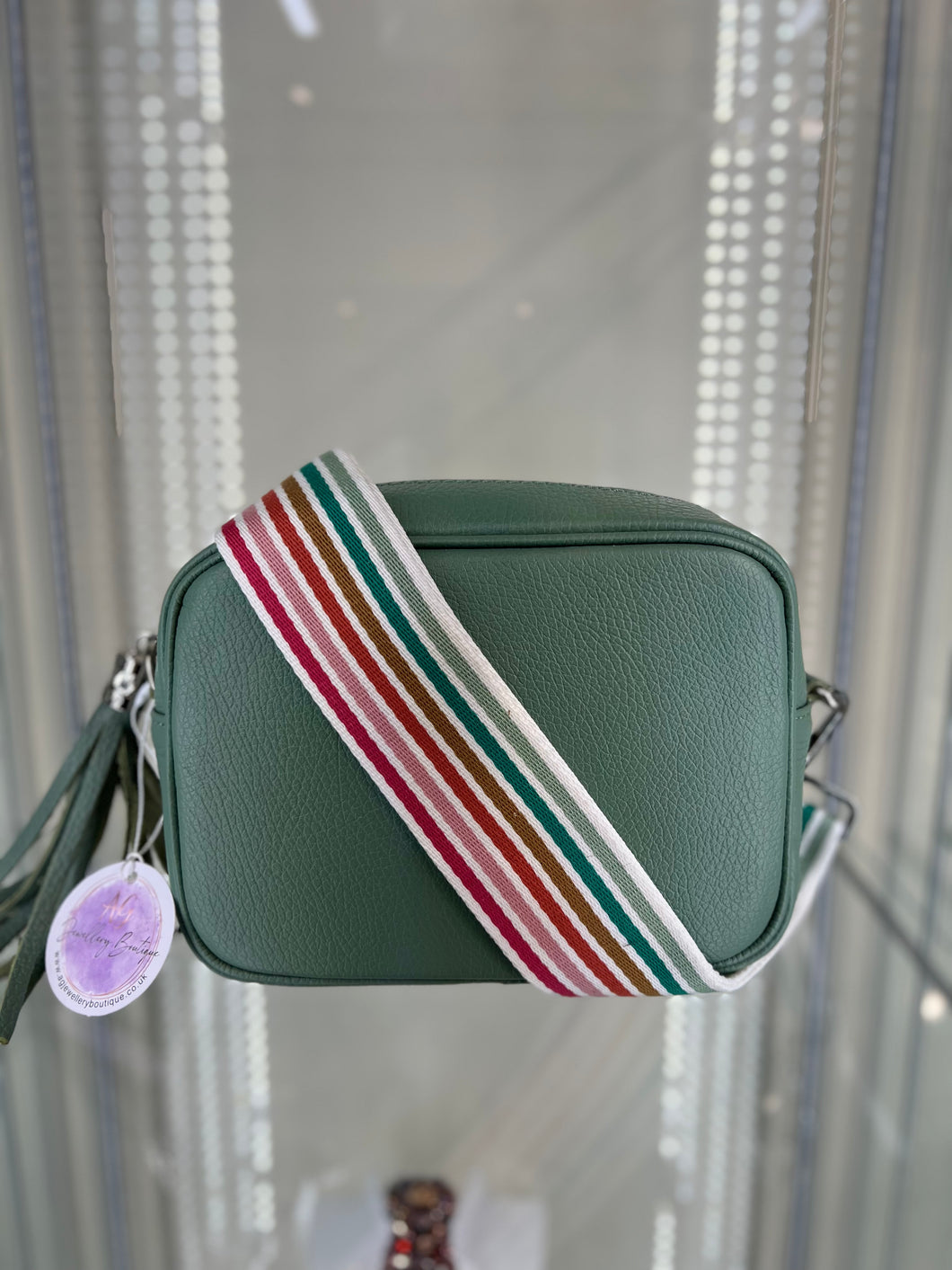 Real Leather Mint Handbag with Striped Strap