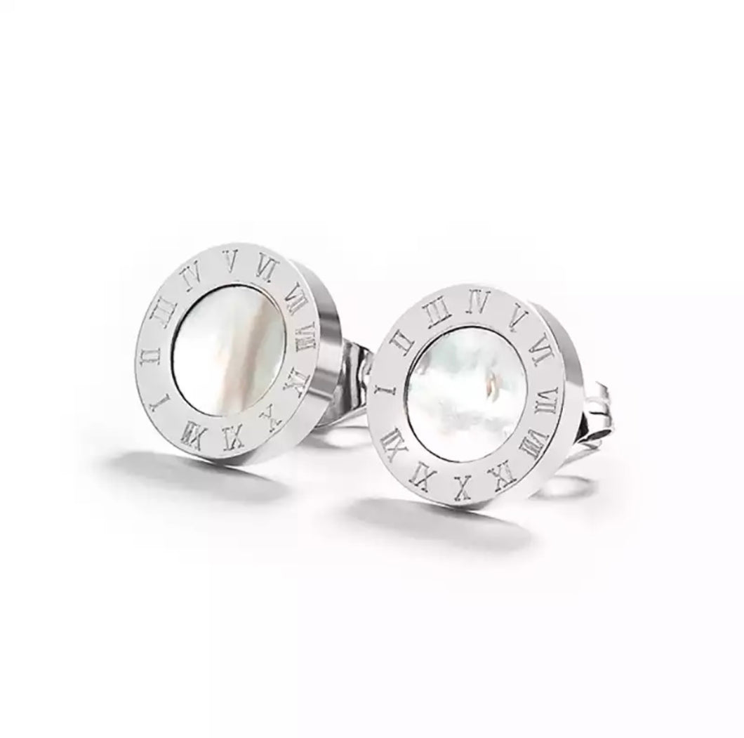 S/S Stone Set Mother of Pearl Earrings