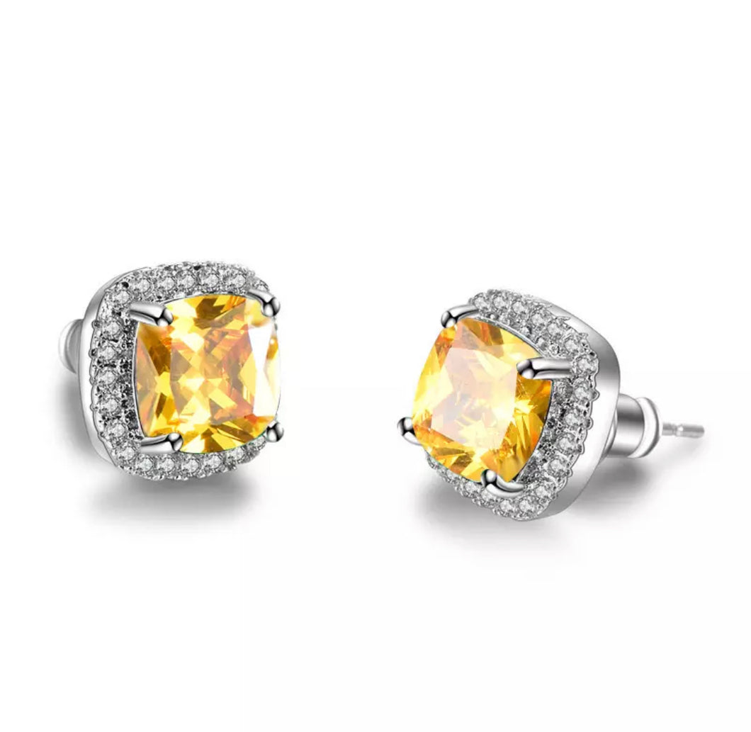 Yellow & Diamanté Stone Set Earrings