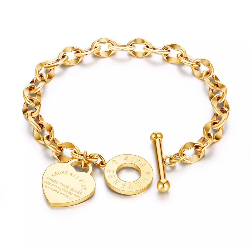S/S Gold Coloured Proverbs heart Bracelet