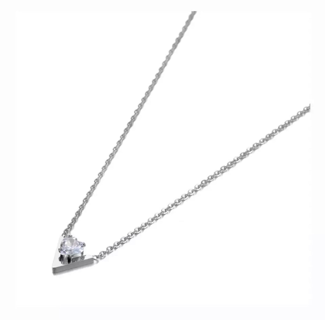 S/S Stone Set V Necklace
