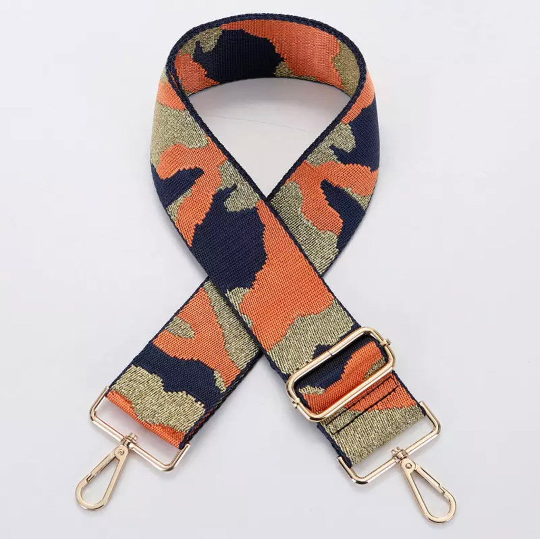HS034 Orange & Navy Came Print Strap (Gold Fittings)