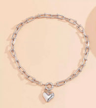Load image into Gallery viewer, Silver Heart Necklace with fancy Bolt Ring Clasp
