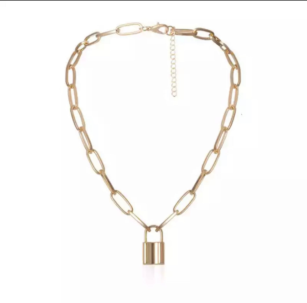 Gold Tone Lock Necklace