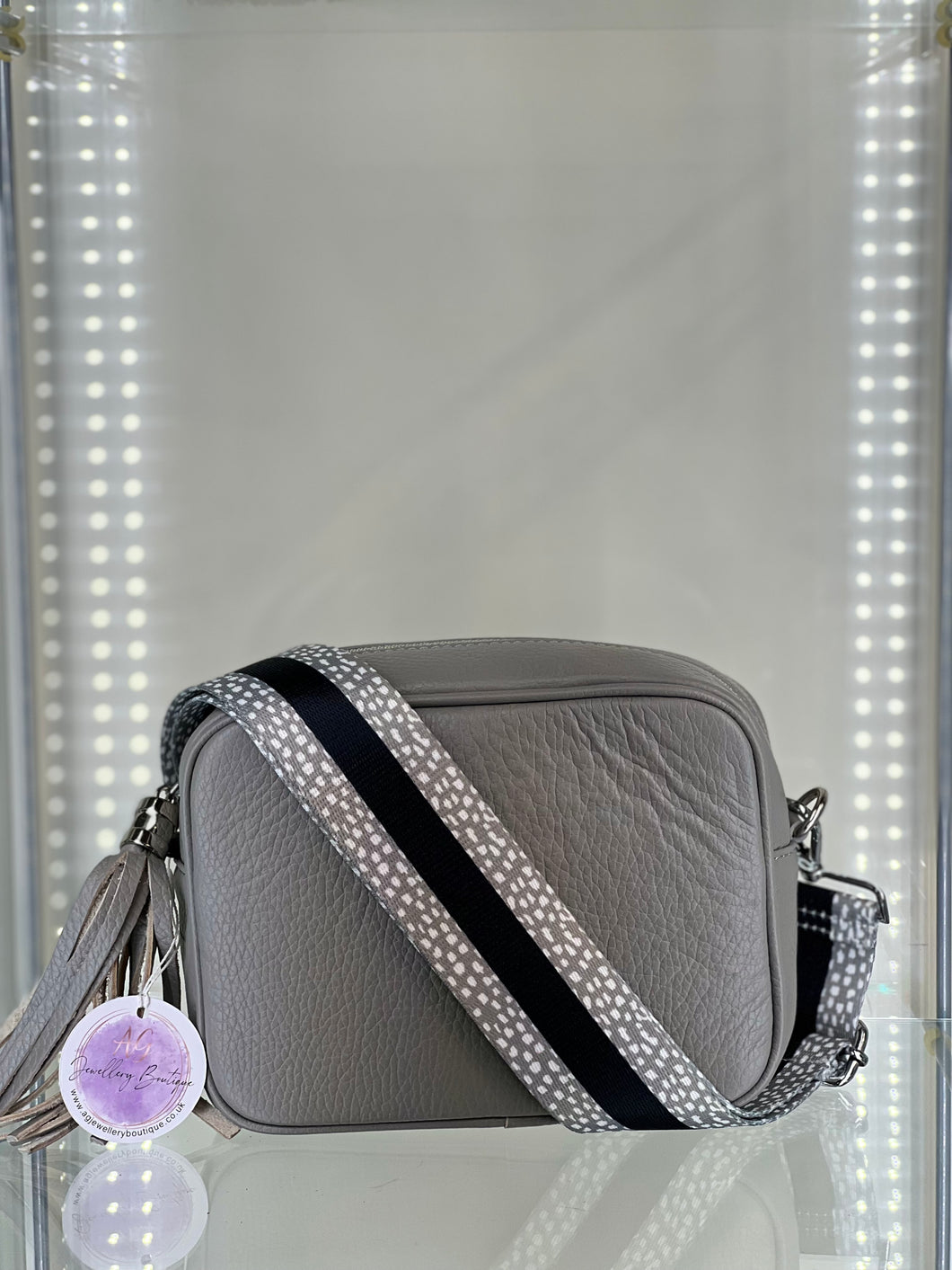 Real Leather Light Grey Crossbody Bag with Strap