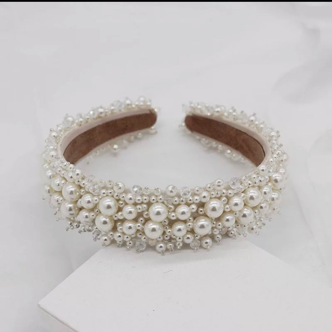 White Pearl Beaded Headband
