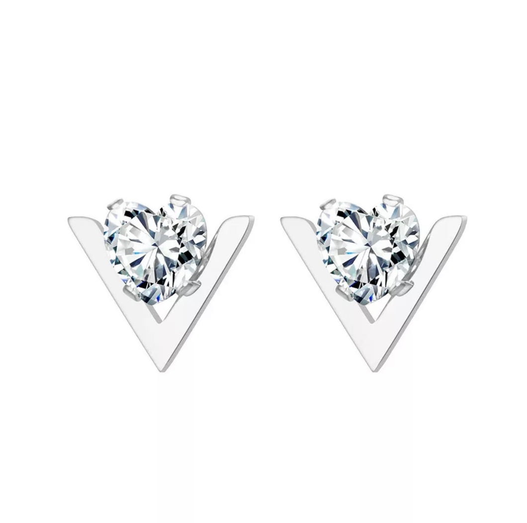 S/S stone set Diamanté V Earrings