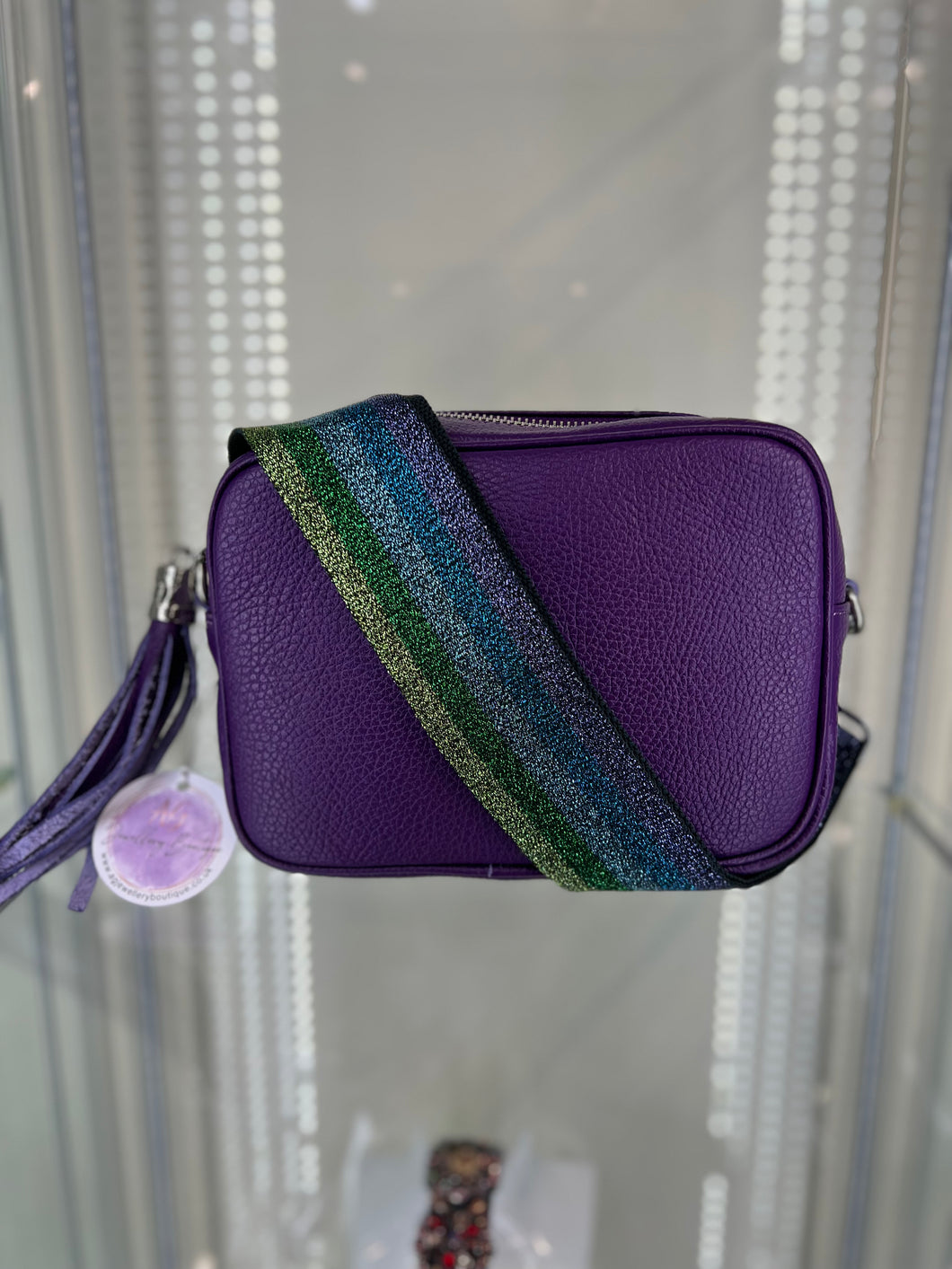 Real Leather Purple Bag with Striped Strap