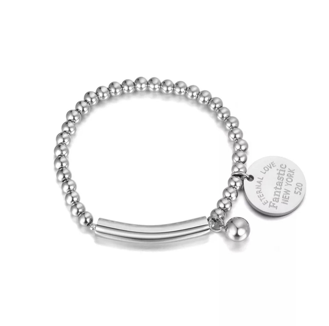 Stainless steel Ball & Tag Charm bracelet