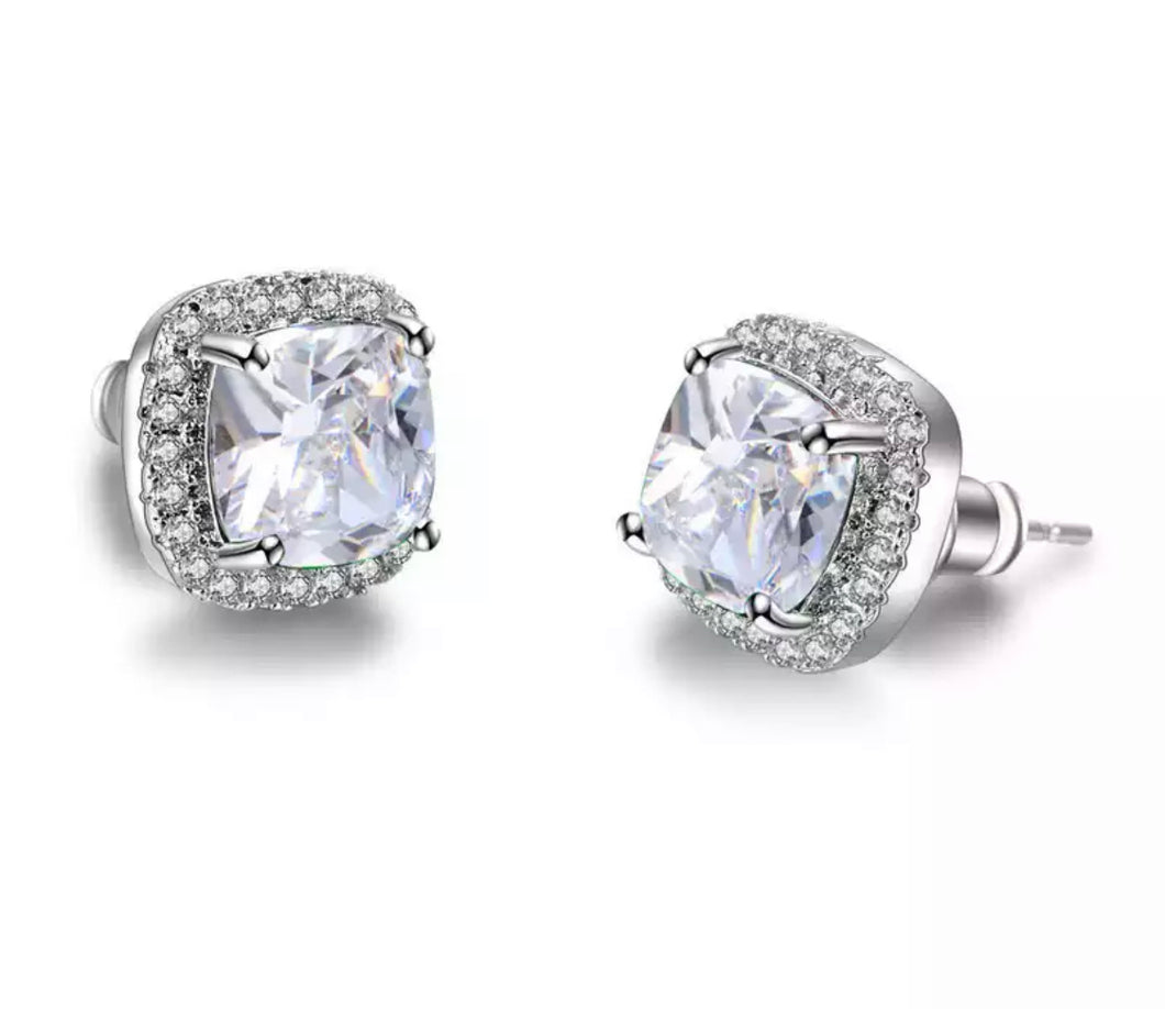 Square Stone set Diamanté Earrings