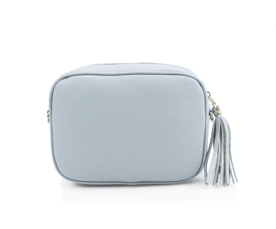 Real Leather Pale Blue Crossbody Bag