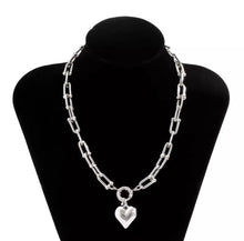 Load image into Gallery viewer, Silver Heart Necklace with fancy Bolt Ring Clasp
