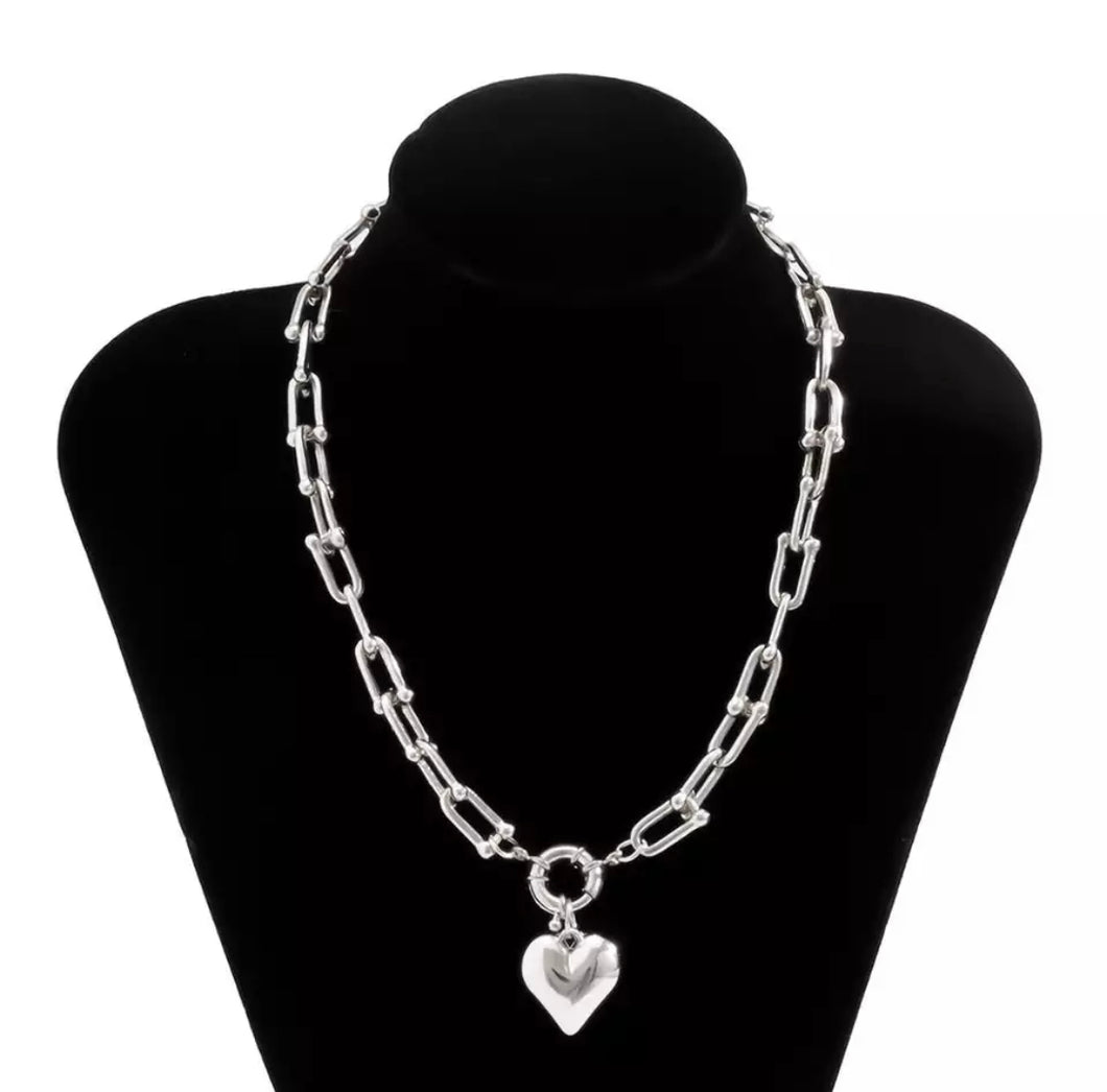 Silver Heart Necklace with fancy Bolt Ring Clasp
