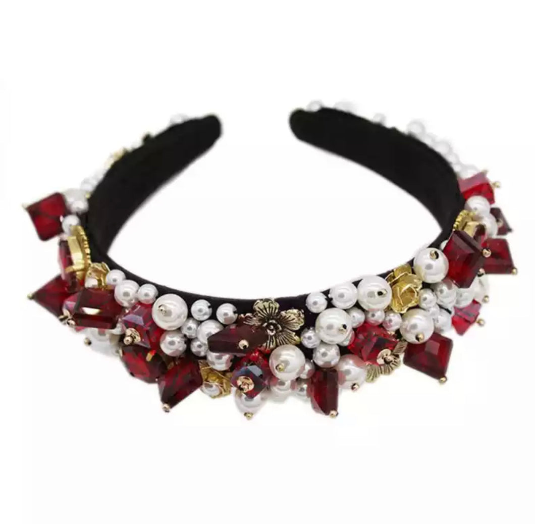 A1008 Red/Pearl Embellished Headband