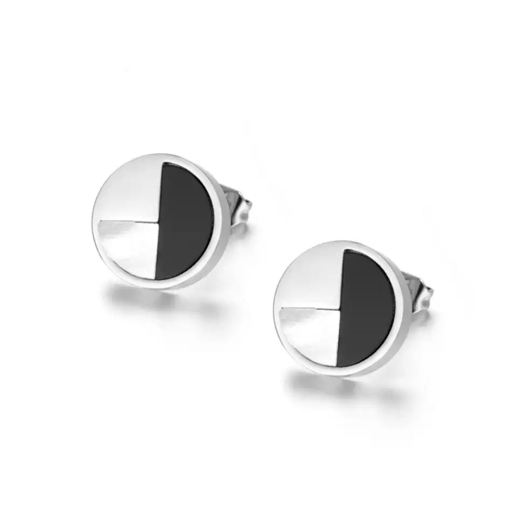 Silver Black white Earrings